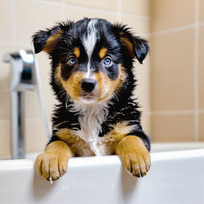 Laver un Chiot Berger Australien en Douceur